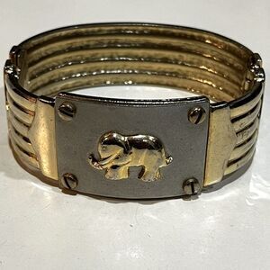 Elephant Flexible Cuff Plated with Nail Head Decor Wide Chunky Cuff Art to Wear